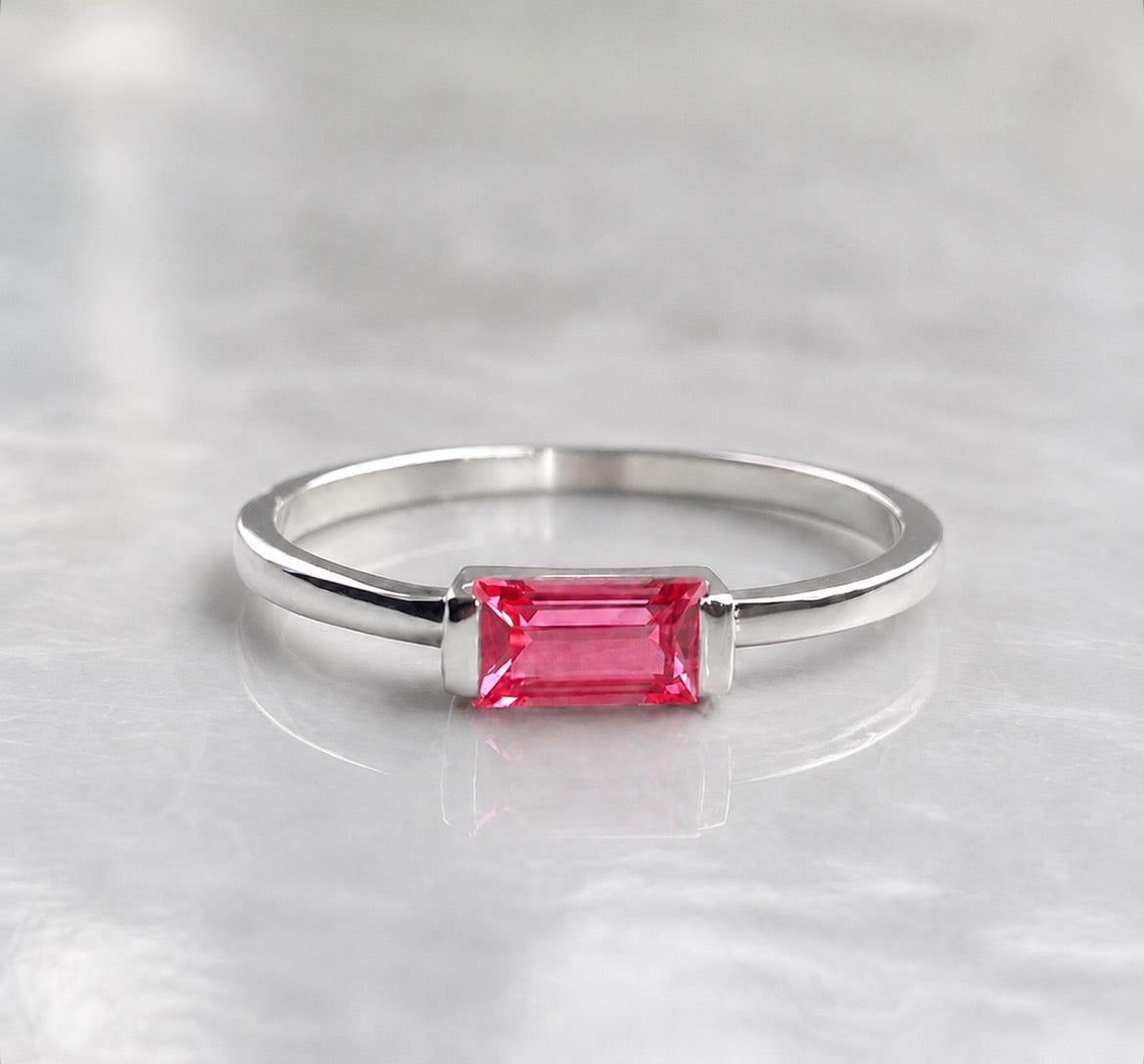 Padparadascha Sapphire Baguette Ring