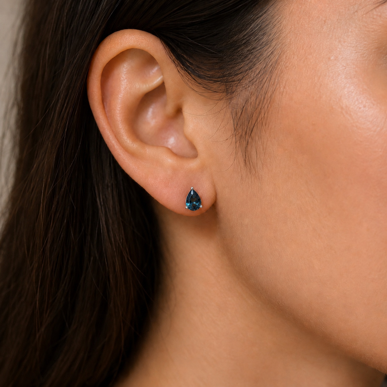 London Blue Topaz Pear Cut Stud Earrings