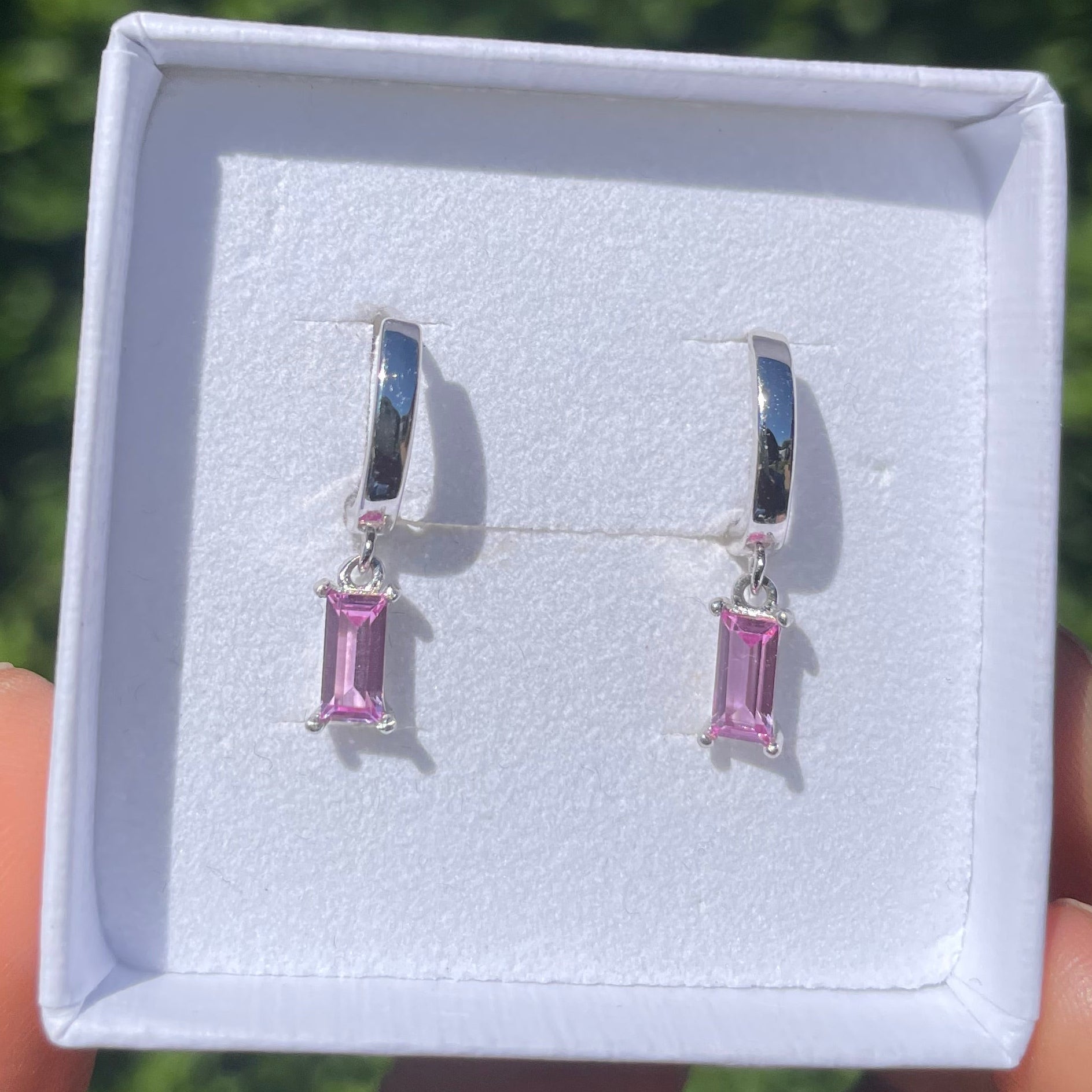Pink Sapphire Baguette Hoop Earrings