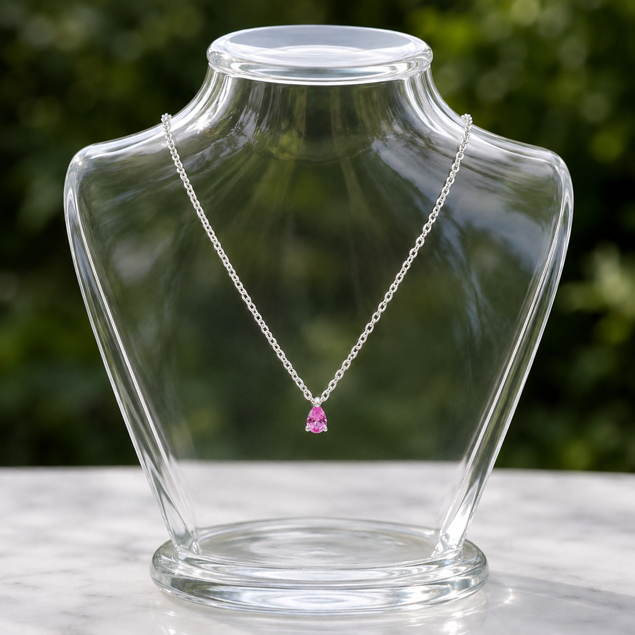 Pink Sapphire Pear Cut Pendant Necklace