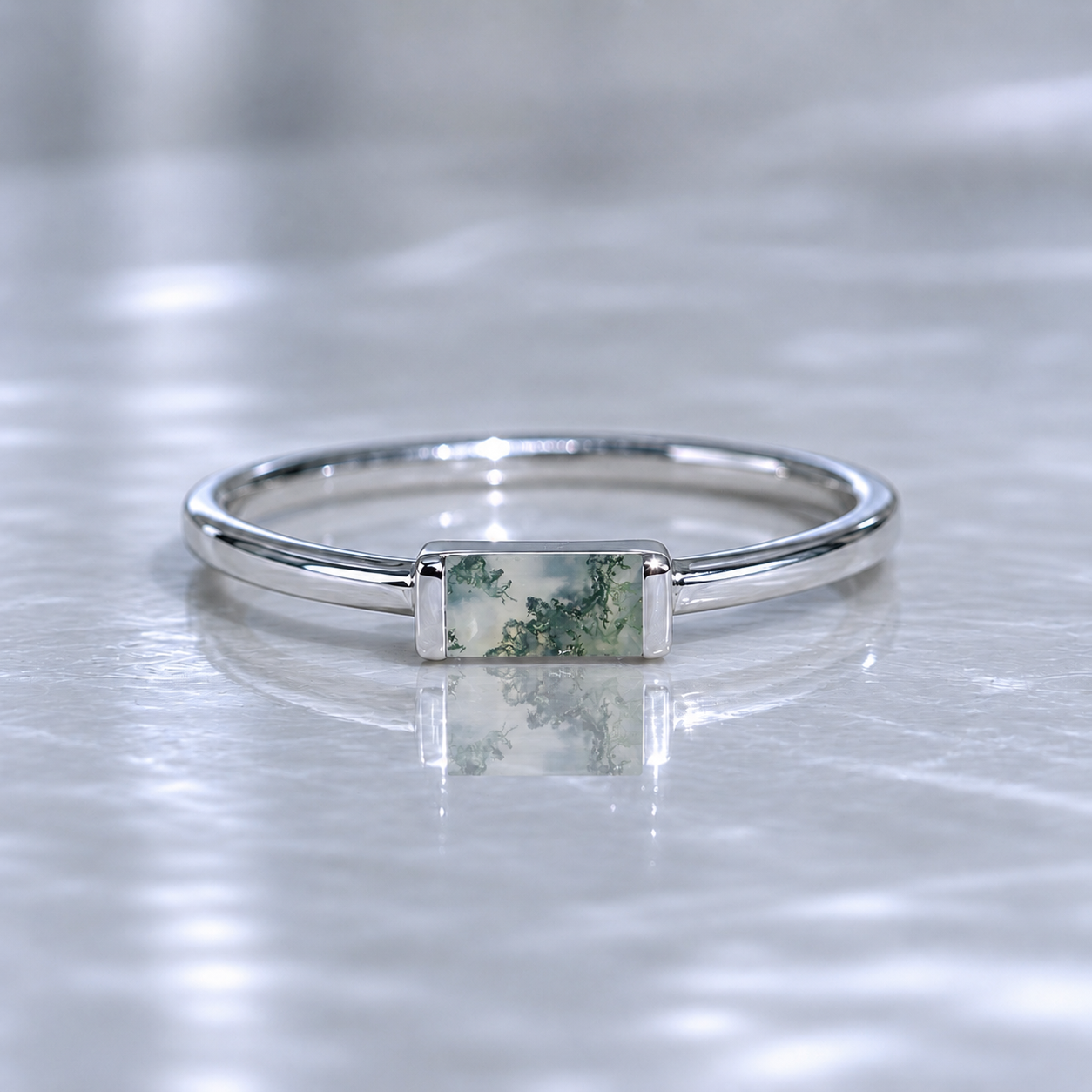 Moss Agate Baguette Ring