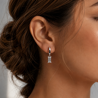 Moissanite Dangle Baguette Hoop Earrings