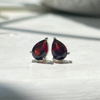 Natural Garnet Pear Cut Stud Earrings