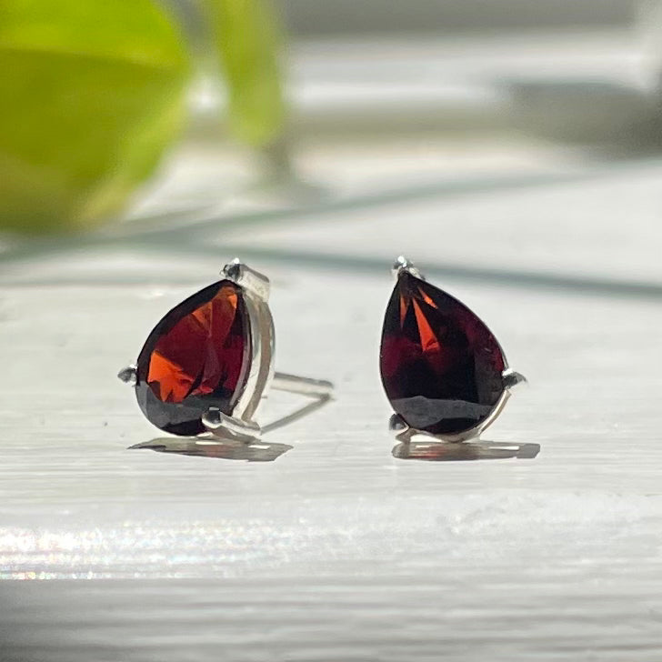 Natural Garnet Pear Cut Stud Earrings