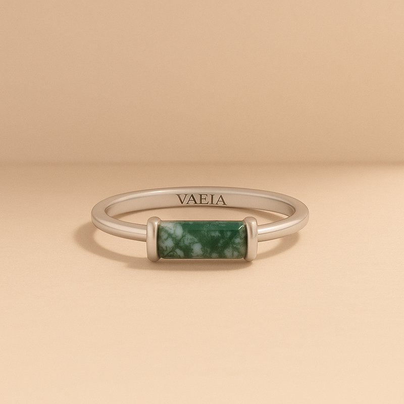 Moss Agate white gold ring