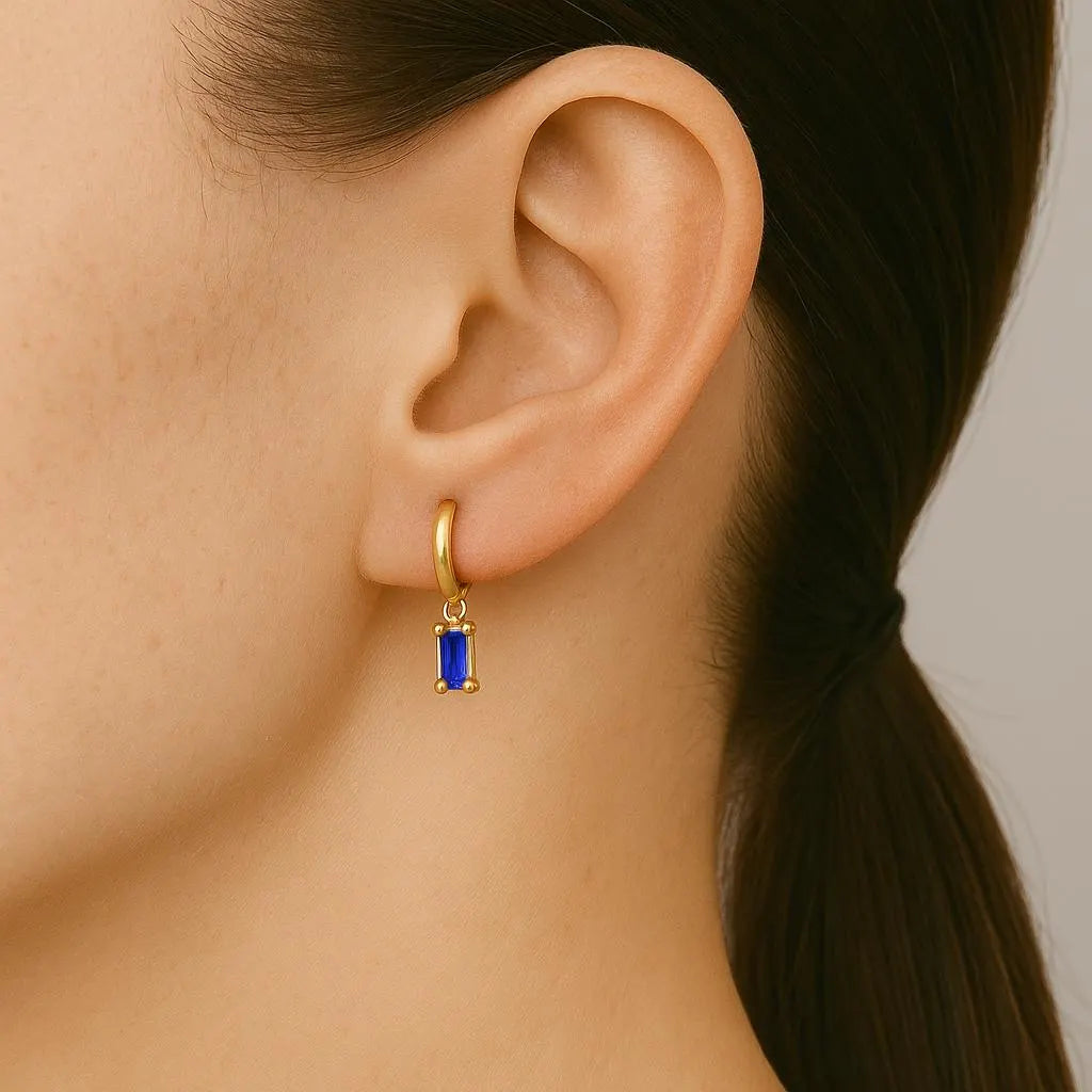 Blue Sapphire Baguette Earring