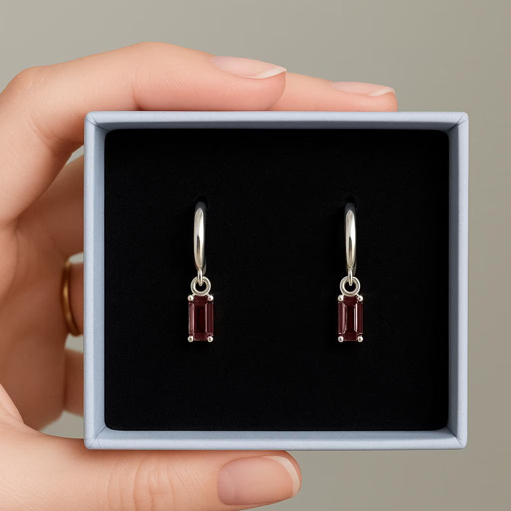 Garnet Baguette Earring