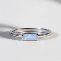 Baguette Rainbow Moonstone Ring - Rose Gold
