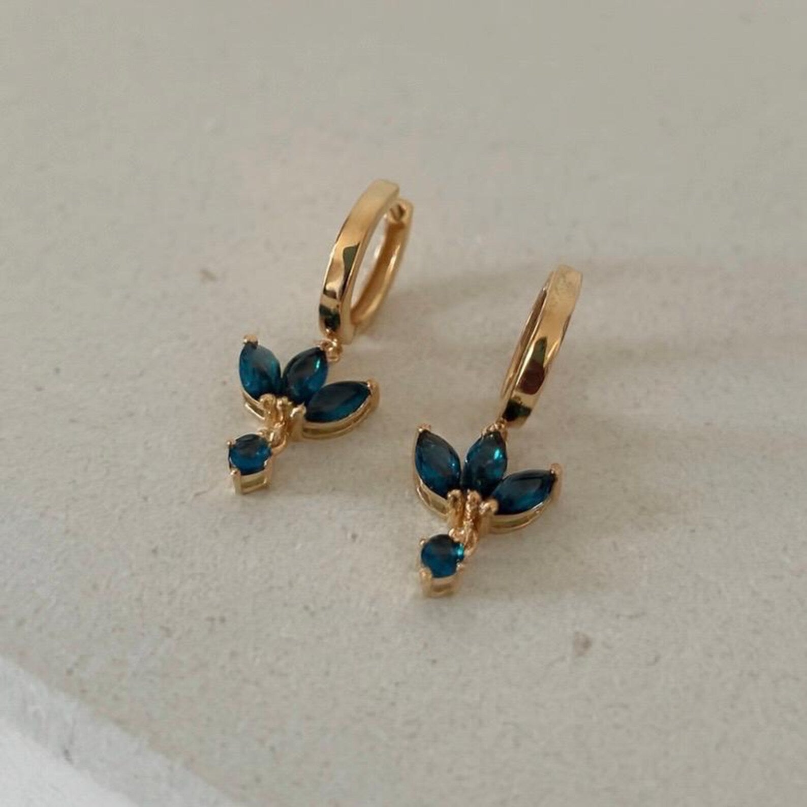 Dangle London Blue Topaz Lotus Flower Hoop Earrings | Rose Gold