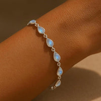 Moonstone Teardrop Bezel-Set Tennis Bracelet - Gold