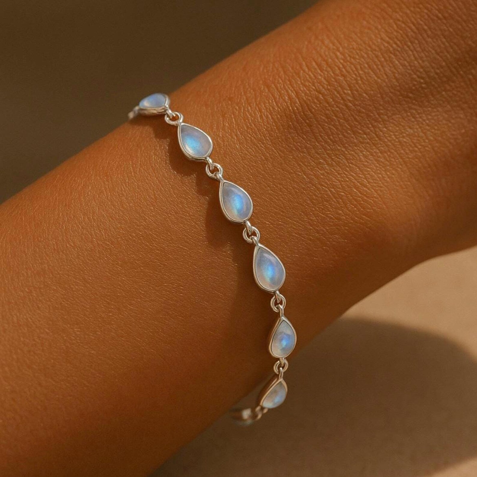 Moonstone Teardrop Bezel-Set Tennis Bracelet - Gold