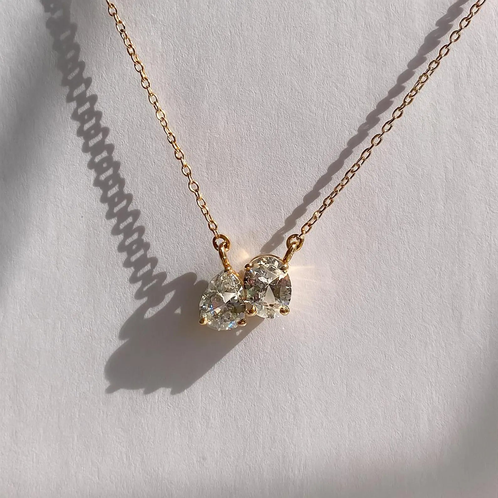 Moissanite Toi et Moi Teardrop Pendant Necklace