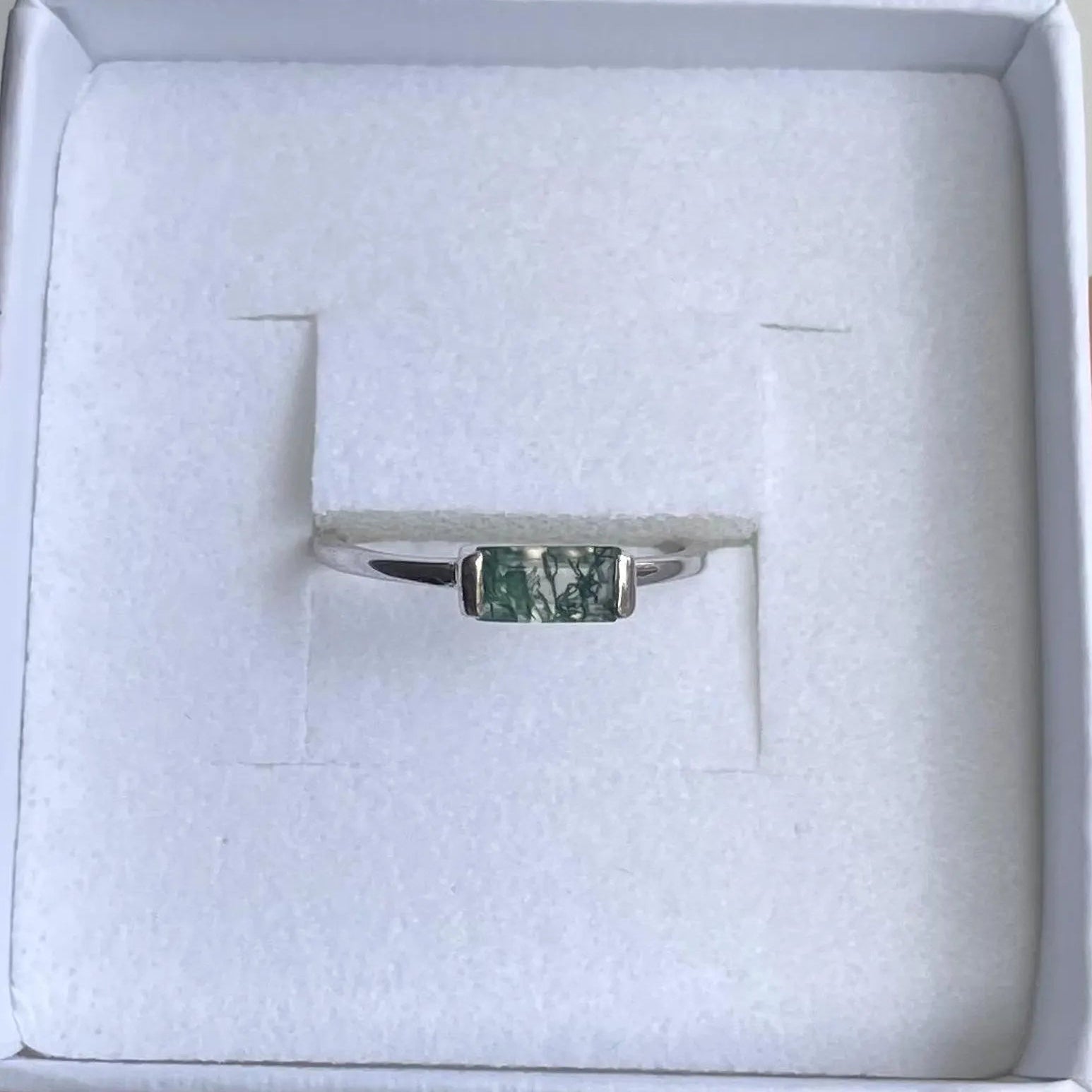 Moss Agate Baguette Ring