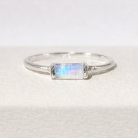Baguette Rainbow Moonstone Ring
