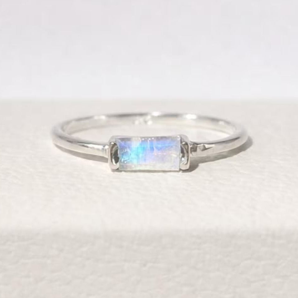 Baguette Rainbow Moonstone Ring
