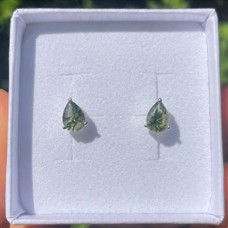 Moss agate pear cut earrings