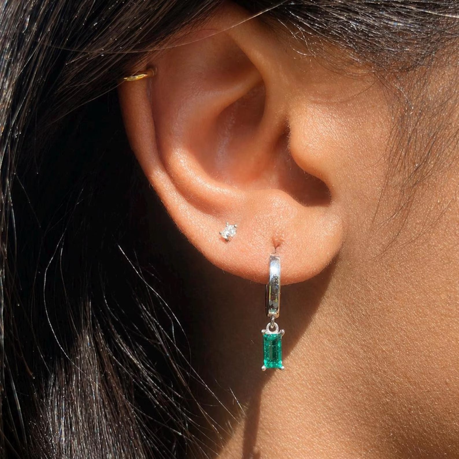 Emerald Baguette Earring
