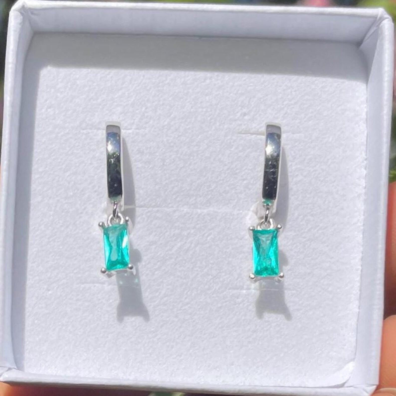 Paraiba Tourmaline Baguette Hoop Earrings