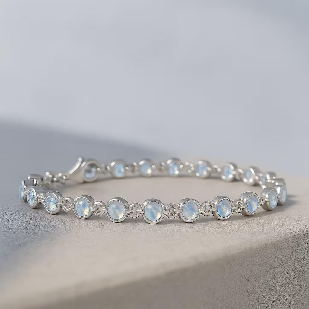 Bezel-Set Round Moonstone Tennis Bracelet