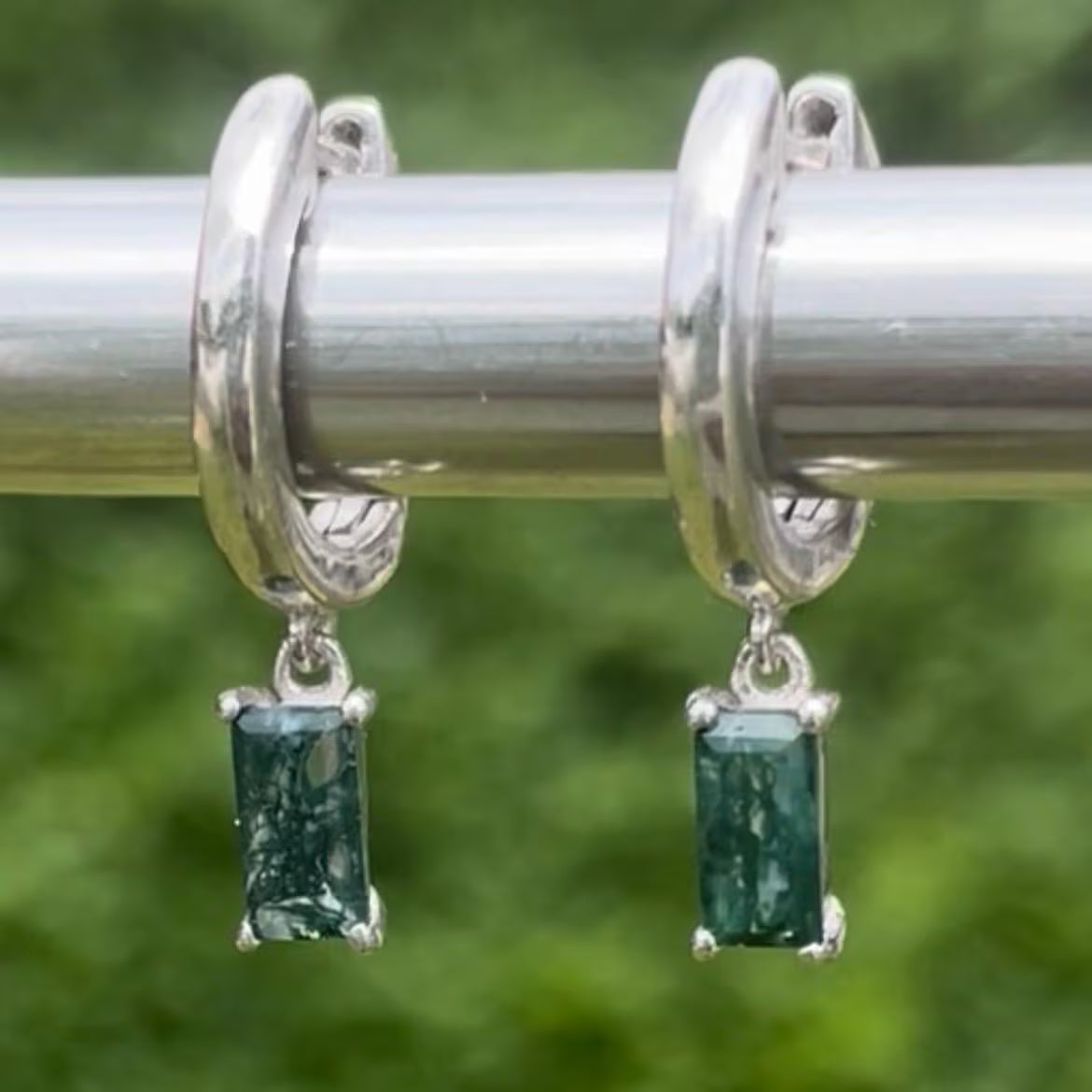 Moss Agate Baguette Earring