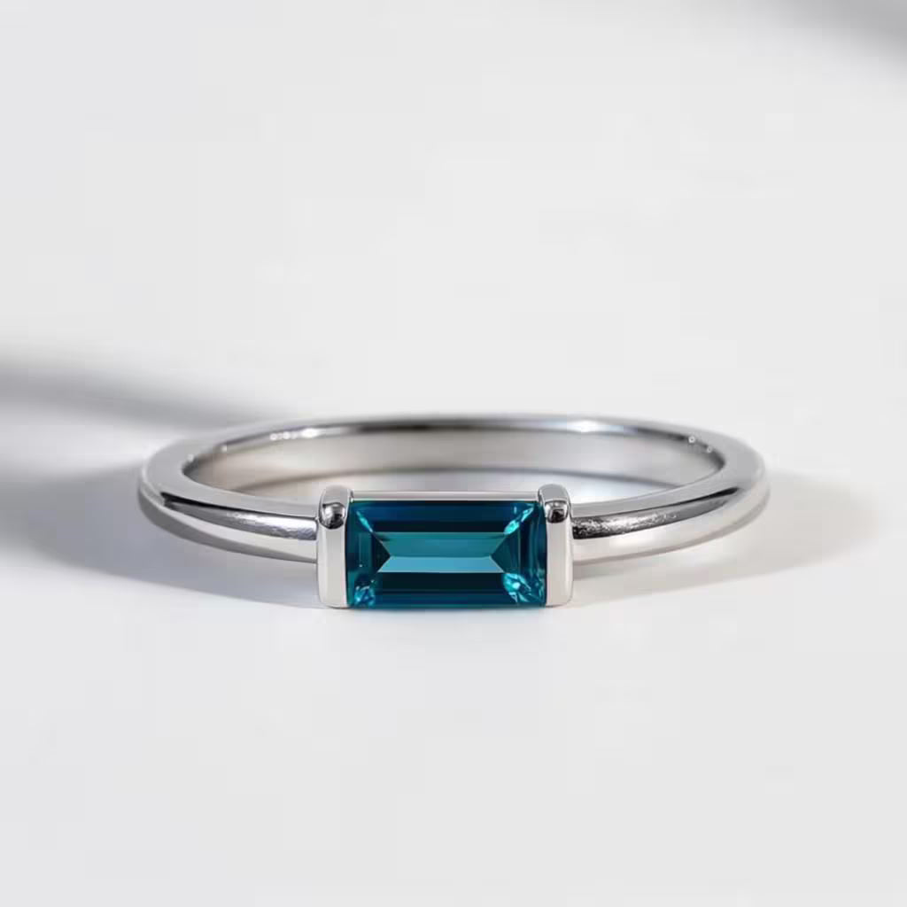 Silver ring with a london blue topaz gemstone 