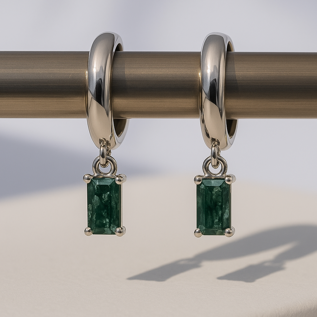 Moss Agate Baguette Earring